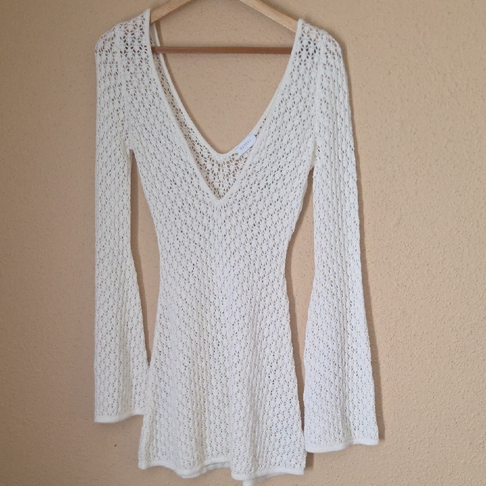 Meshki Cream Open Crochet Knit Top
